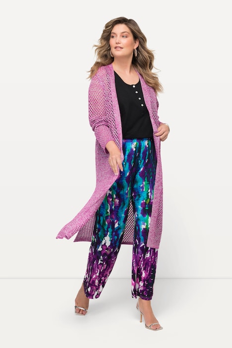 Long-Strickjacke, Ajourstrick, Metallic-Effekt, Langarm