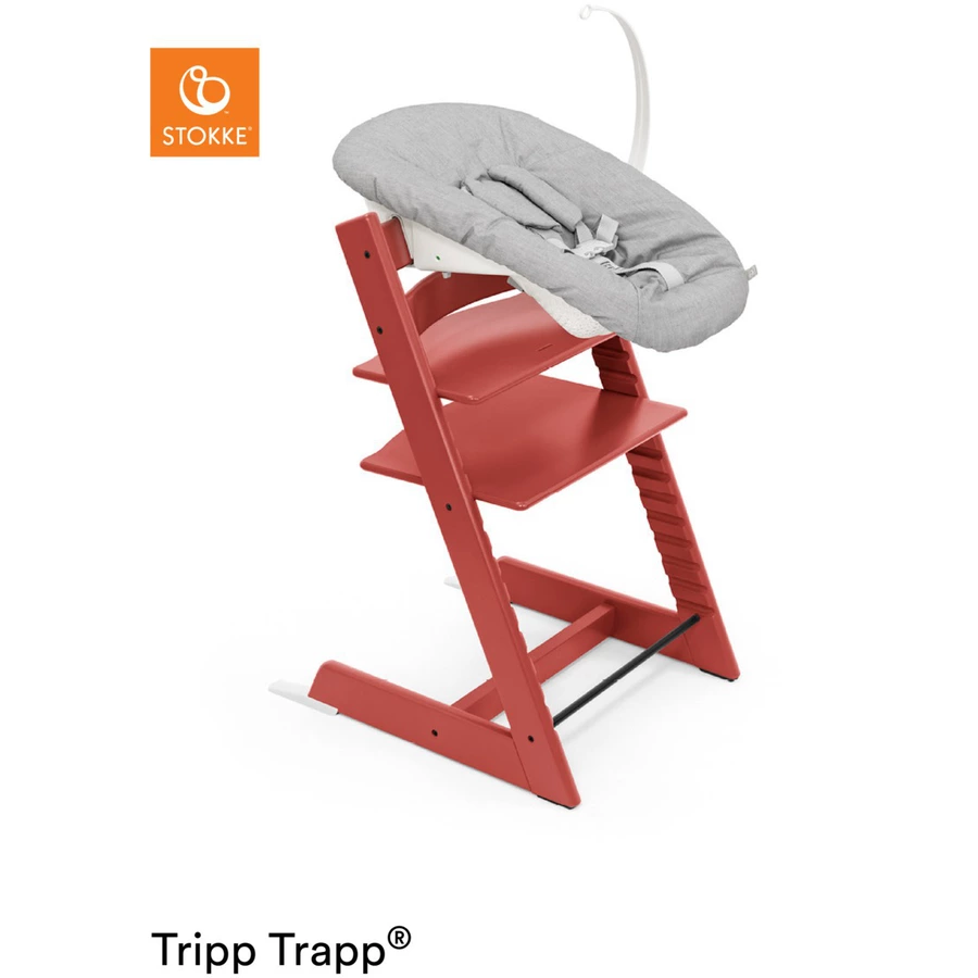 STOKKE® Mega Tripp Trapp® Set Hochstuhl Buche Warm Red inkl. Newborn Set™ Grey und Baby Set Warm Red