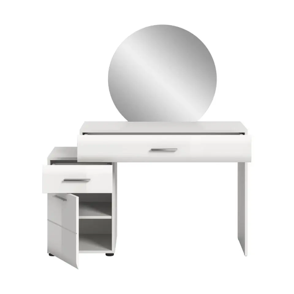 Hioshop Ice kaptafel inclusief spiegel 1 deur- 2 lades wit hoogglans- wit