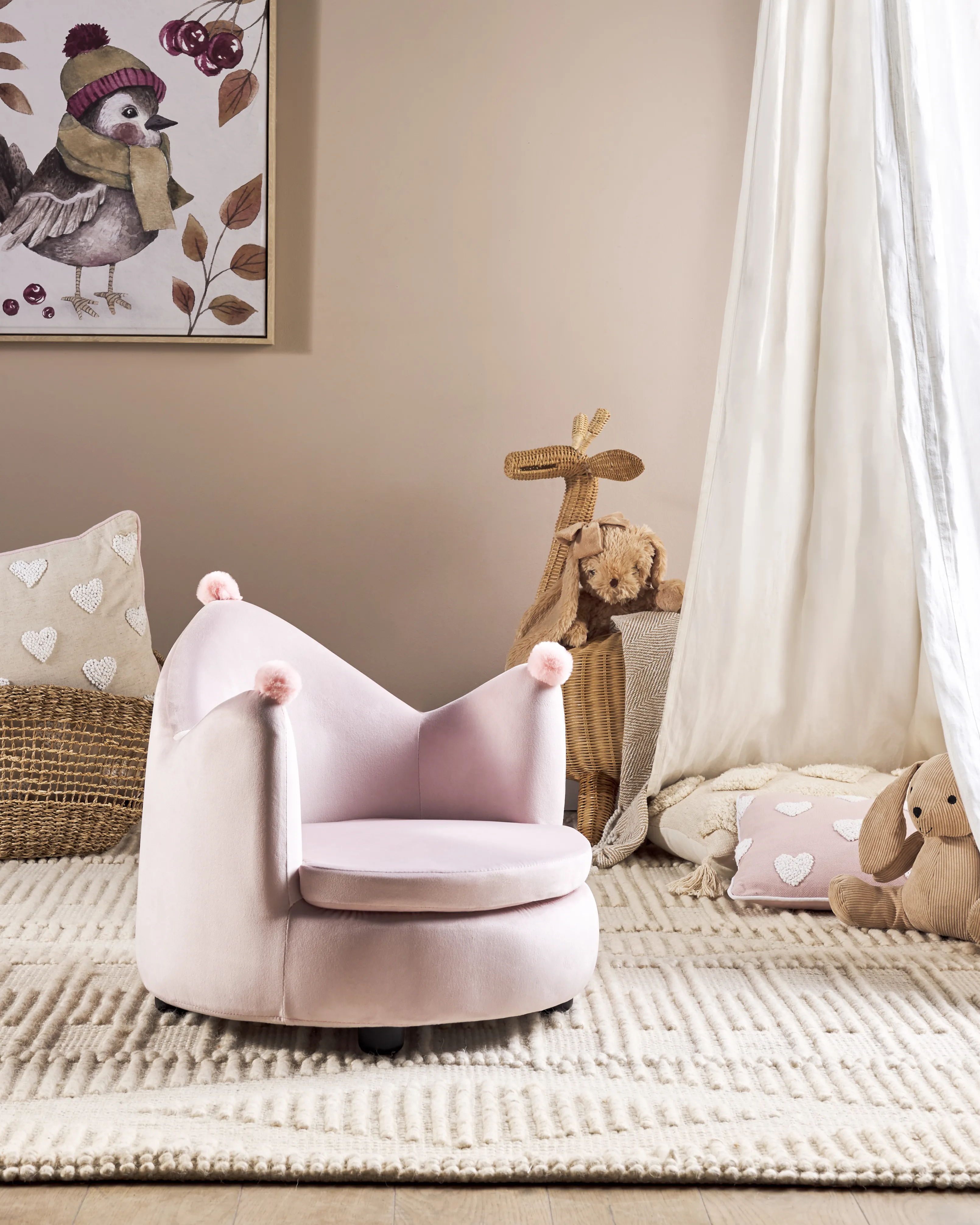 Kinderfauteuil Kroon VEGA Fluweel Pastelroze