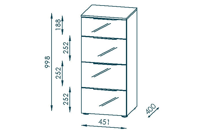 Kommode Mila 45 x 100 cm Sonoma Eiche Dekor / Weiß Glas
