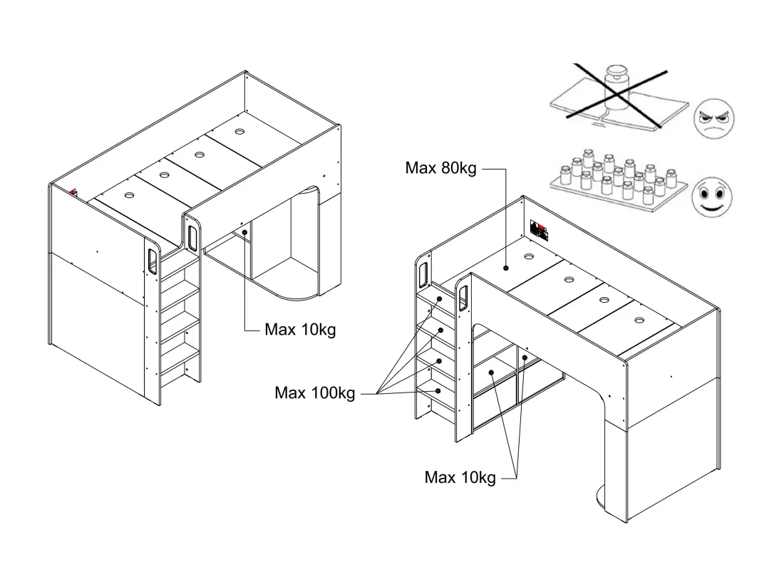 Lit mezzanine 90 x 190 cm avec rangements - Blanc - COLUMI