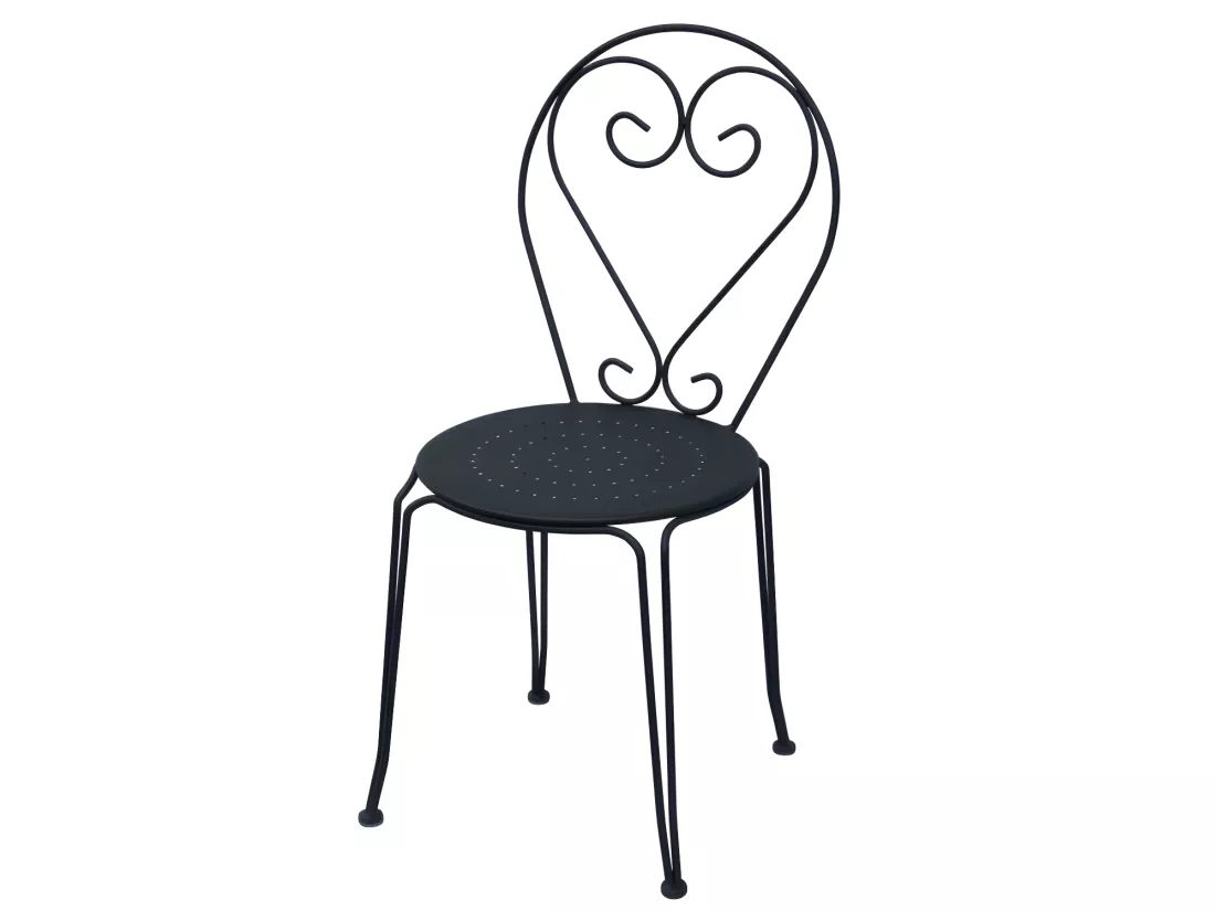 Salle à manger de jardin en métal façon fer forgé : une table et 4 chaises empilables - Anthracite - GUERMANTES de MYLIA