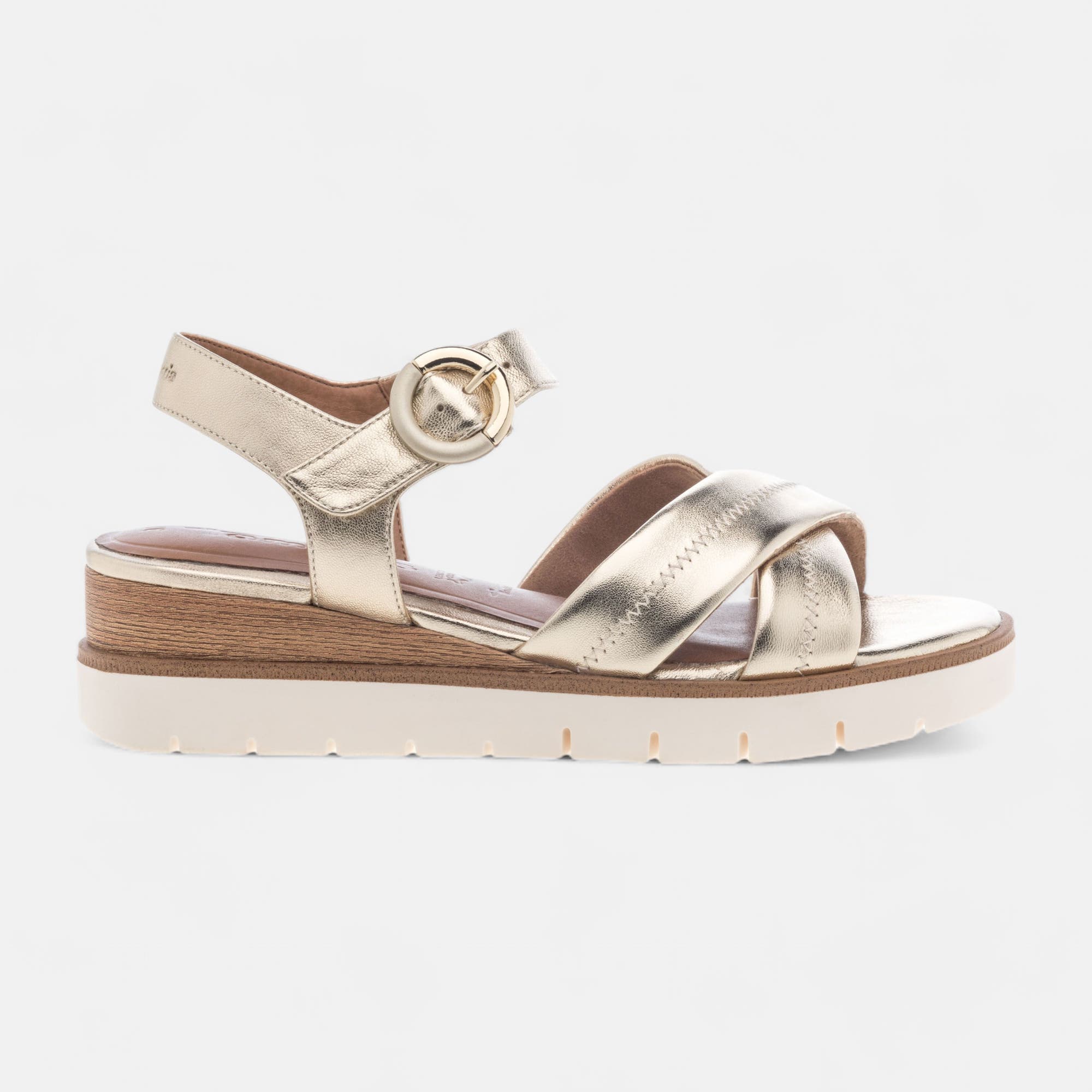 Sandales à talon compensé Femme en cuir or