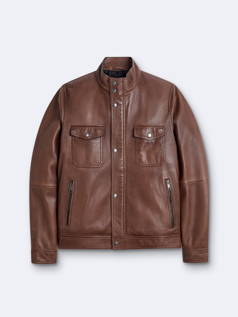 Blouson en cuir col montant