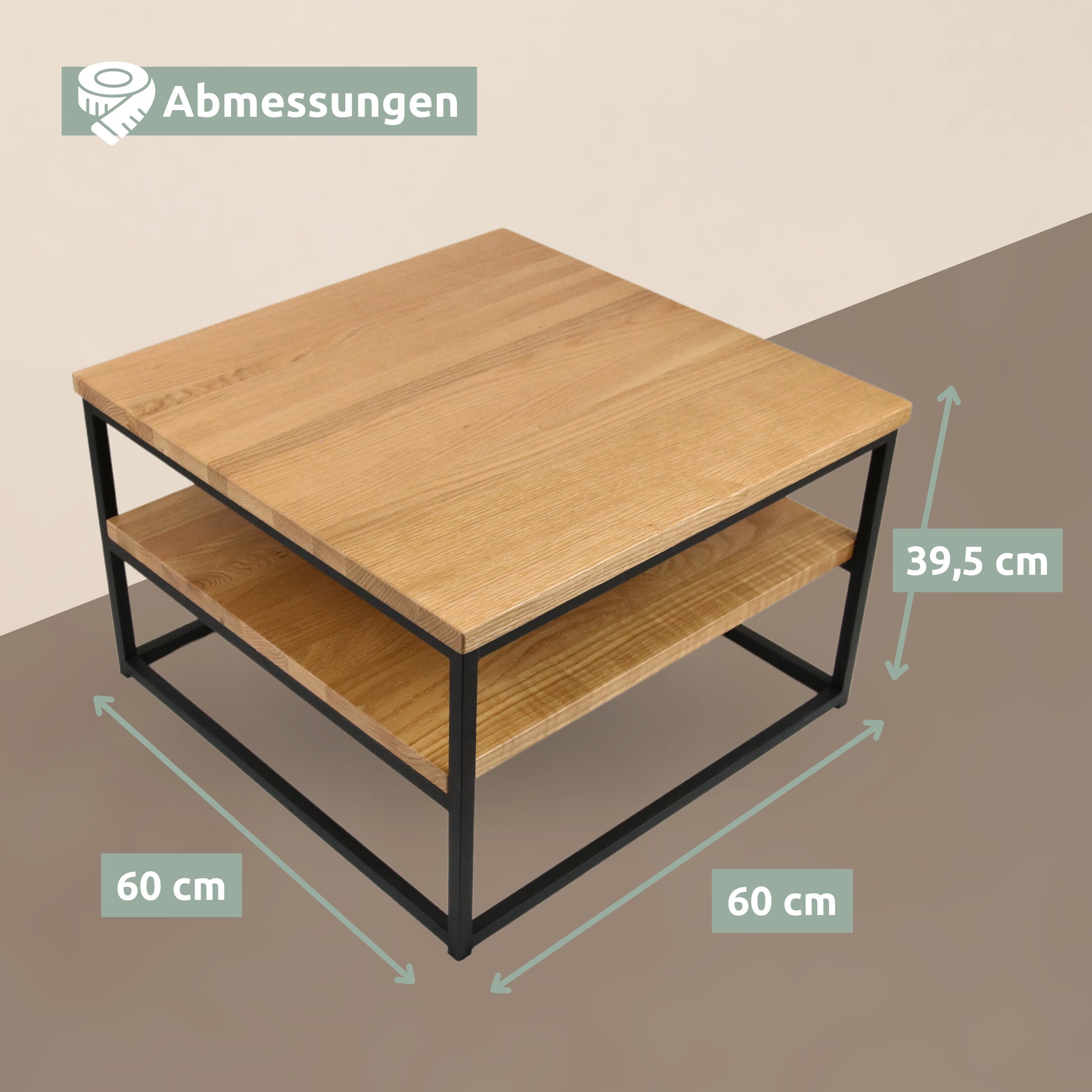 holz4home® Couchtisch aus Eiche mit zwei Platten