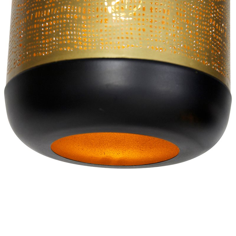 Vintage hanglamp zwart met messing rond 3-lichts - Kayleigh