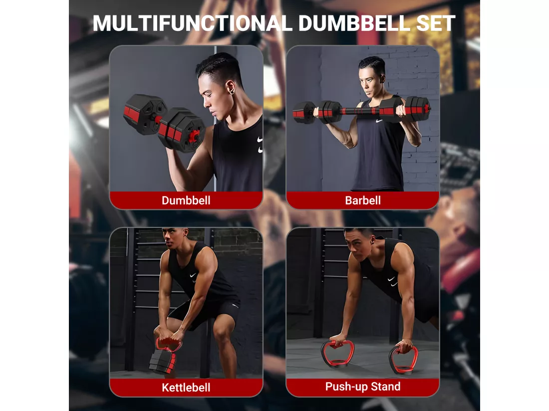 Ensemble d'haltère courtes ou longues ou kettlebell 3 en 1, Haltère réglable 20kg, pour Adaptés au Fitness à Domicile et à la Musculation