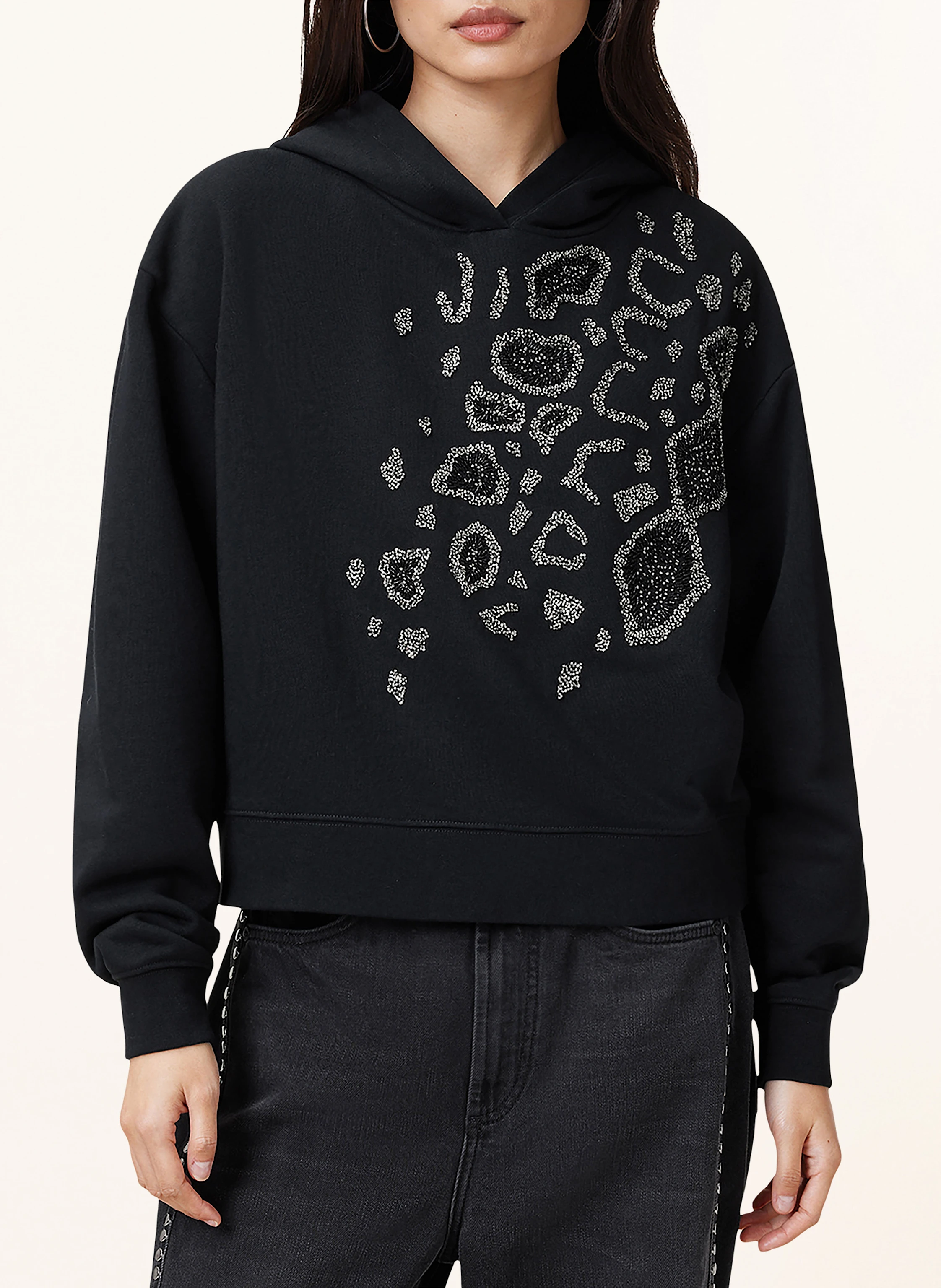 ALLSAINTS Cropped-Hoodie mit Schmuckperlen