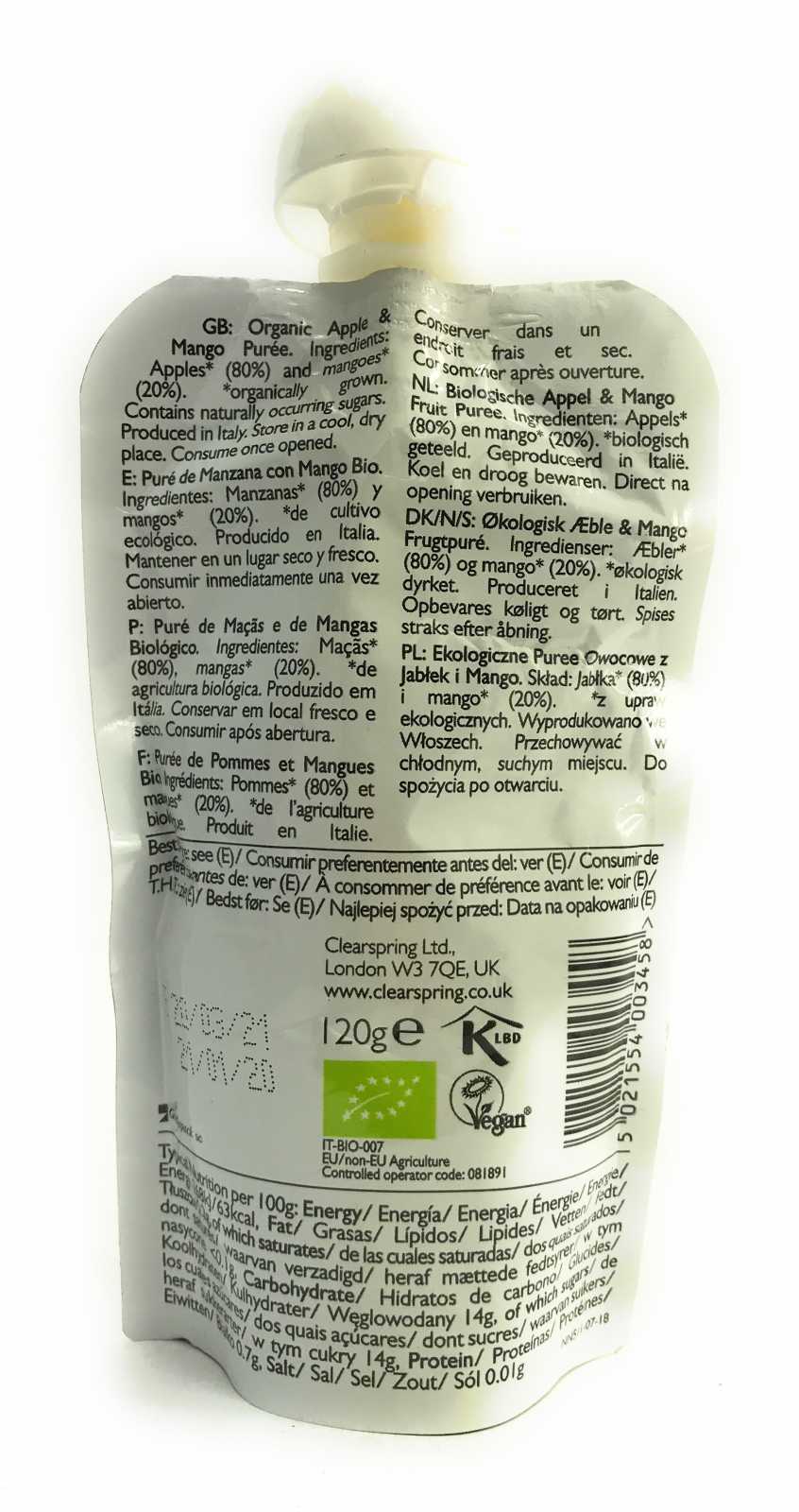 Clearspring Wholefoods 100% Fruta para Viagem sabor Manga Manzana 120 g