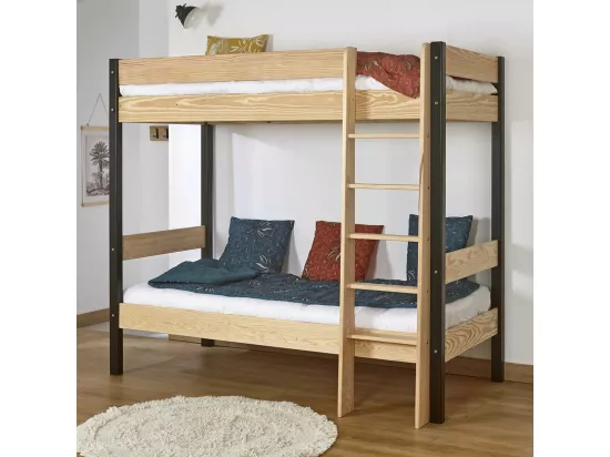Lit superposé 90x190 cm bois massif bois naturel CLEM