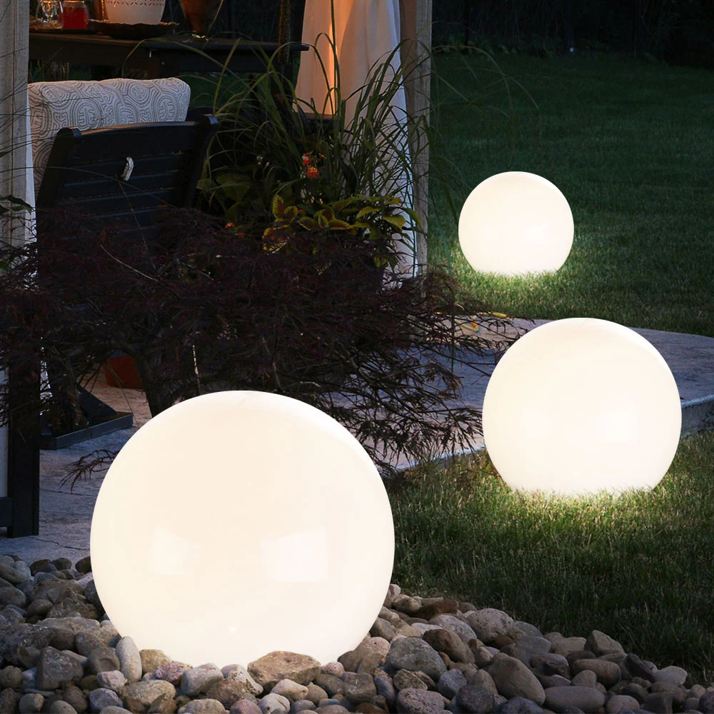 3er Set LED Solar Steckleuchten, Kugel Design, weiß