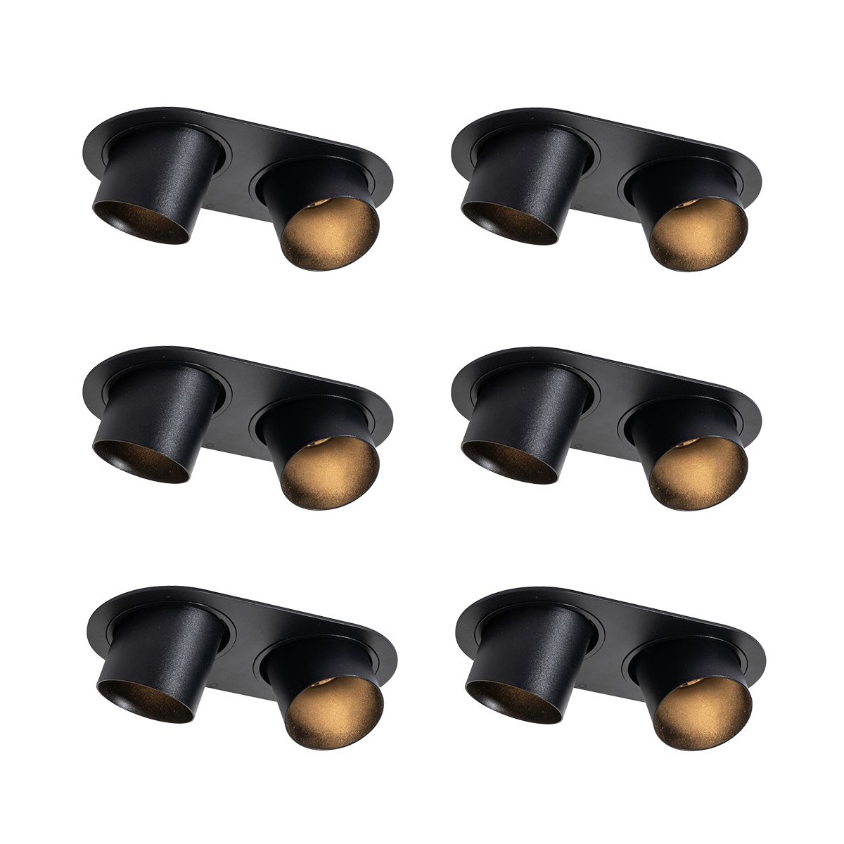 Set van 6 inbouwspots zwart GU10 50mm 2-lichts - Installa