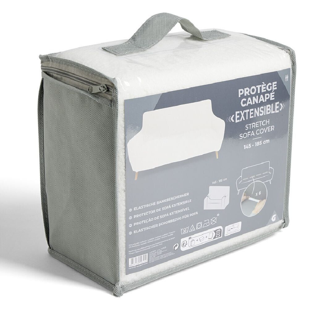 Protège canapé extensible 2 places L145-185cm effet laine bouclée beige