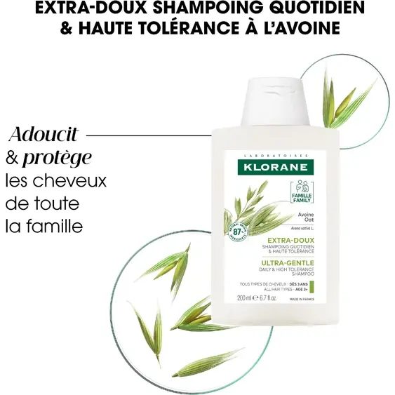 Shampooing extra-doux à l'avoine bio Klorane - Flacon de 200 ml