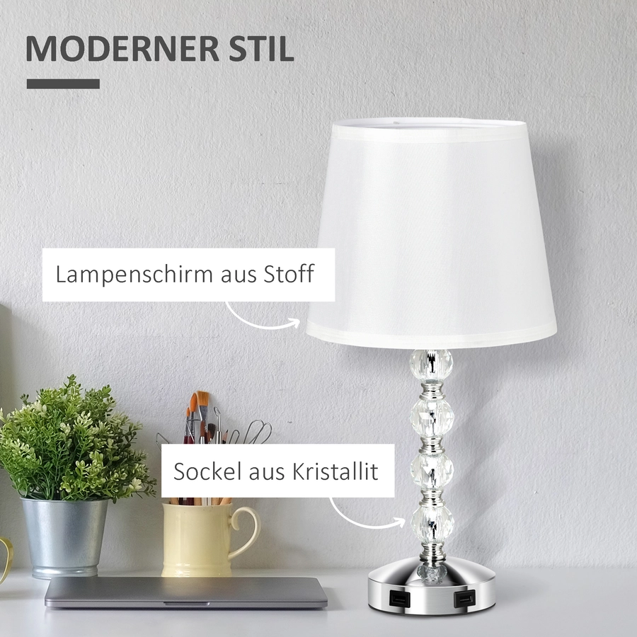 HOMCOM Tischlampe mit Kristalloptik bunt