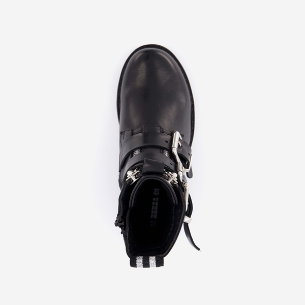 Groot leren meisjes biker boots zwart