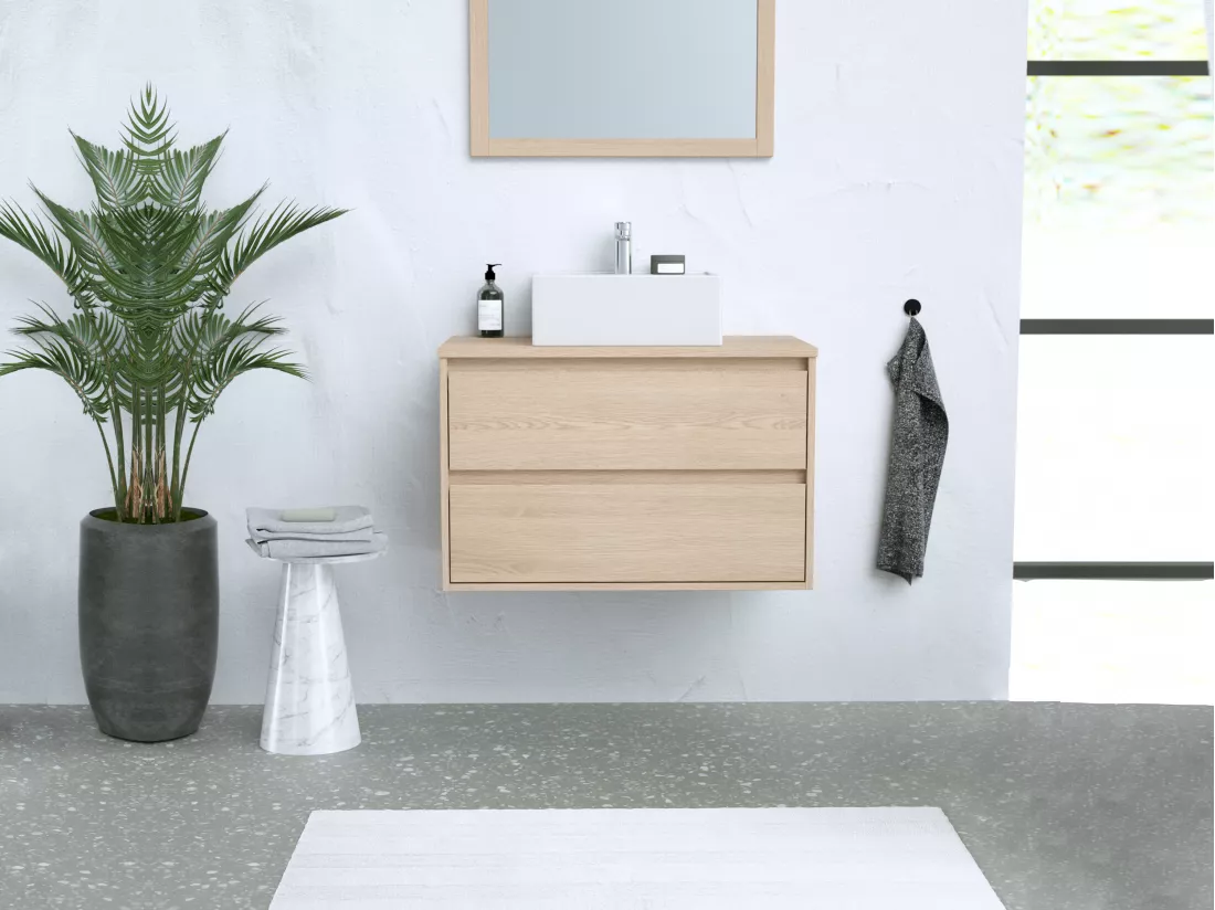 Meuble sous vasque suspendu - Placage chêne - 80 cm - MILIPAM