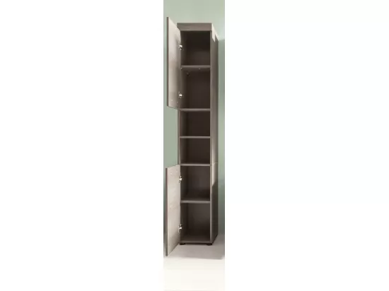 Meuble de salle de bain - Colonne en mélaminé bois grisé. L-H-P: 30 - 190 - 31 cm