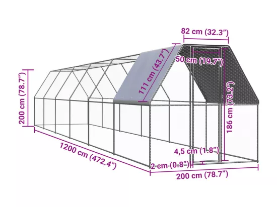 Poulailler d'extérieur 2x12x2 m Acier galvanisé