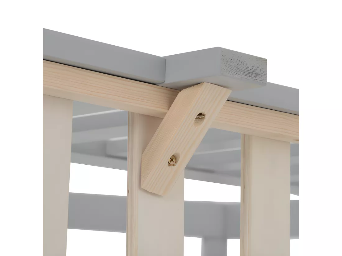 Lit cabane lit enfant 90x200cm en bois massif avec protection antichute et sommier à lattes - Gris