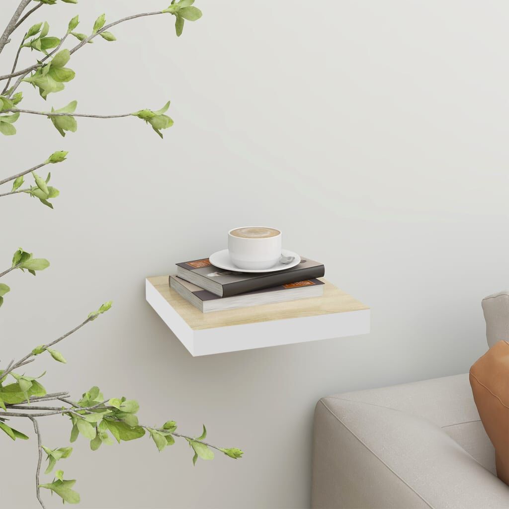 vidaXL Zwevende wandplank eiken en wit 23 x 23,5 x 3,8 cm MDF