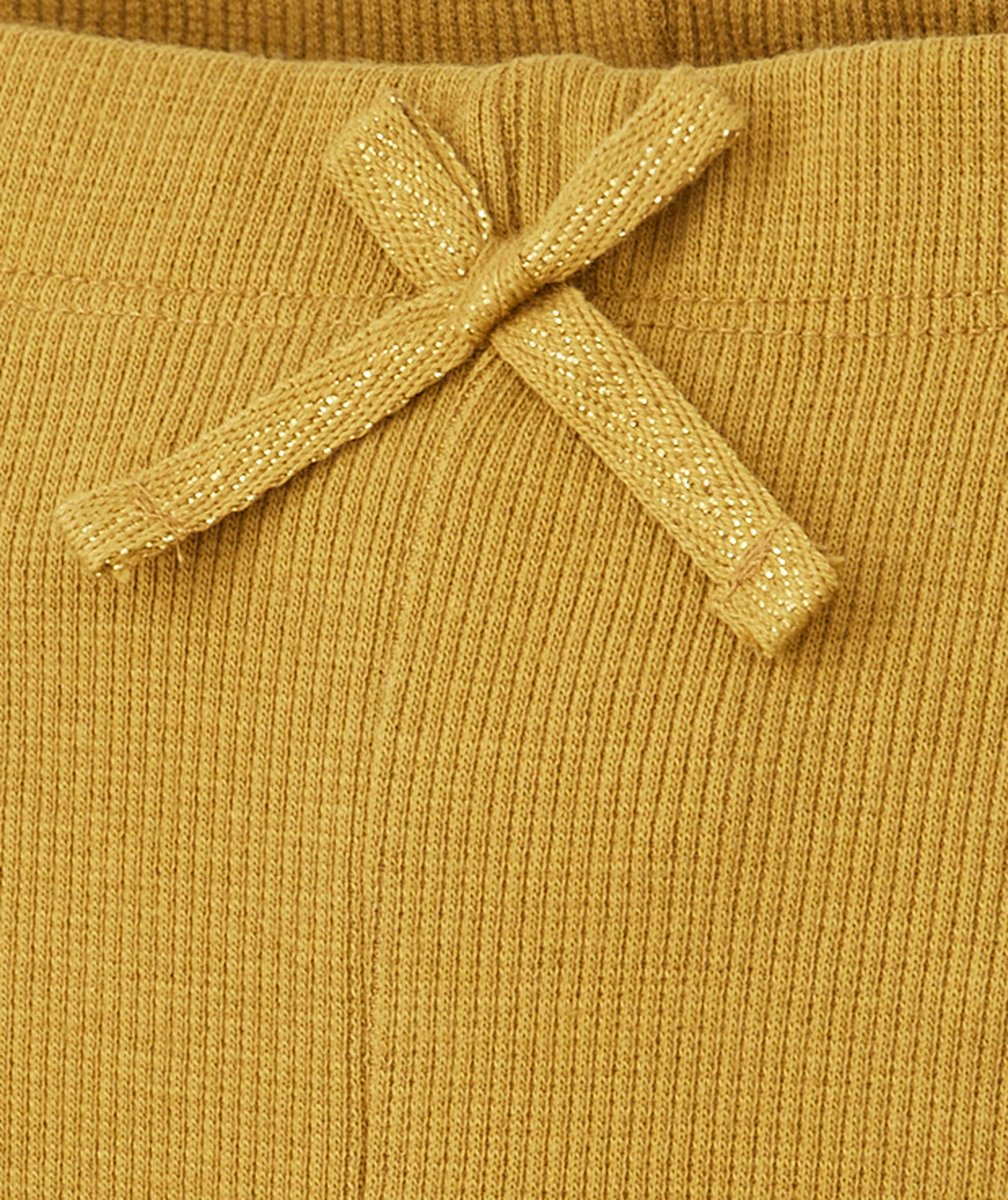 LEGGING CÔTELÉ FILLE EN COTON BIO VERT OLIVE AVEC NOEUD COULEUR DORÉE