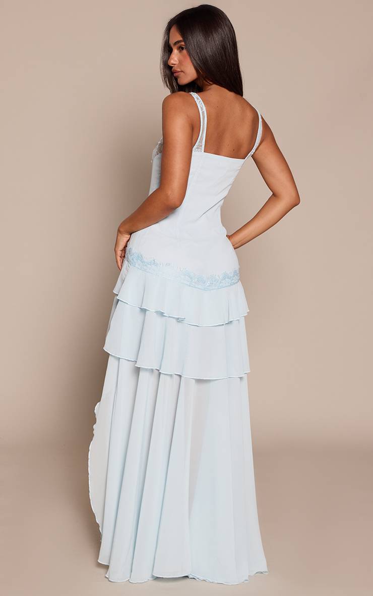 Bleu Layette Robe Longue En Mousseline À Pois Avec Bustier En Dentelle Petite