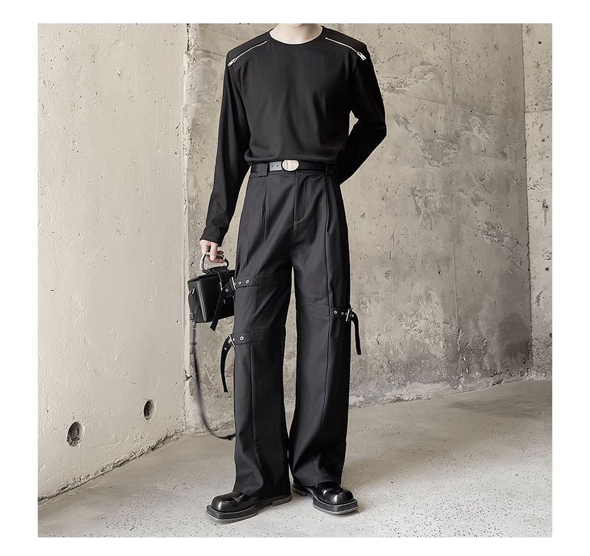 Omozando - Hoge taille, rechte broek met bandjes