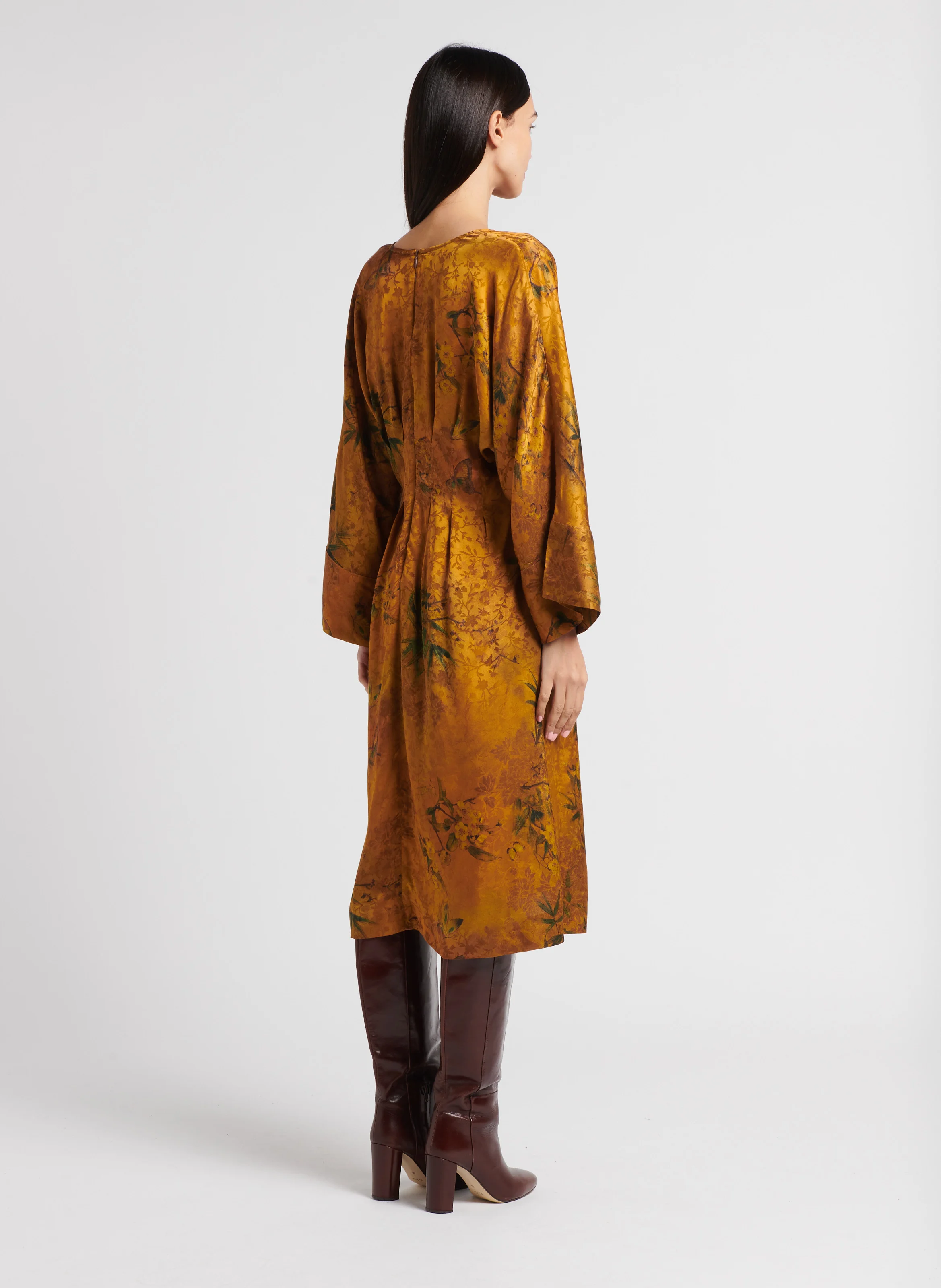 ROMI - Robe midi manches longues imprimée| Jaune