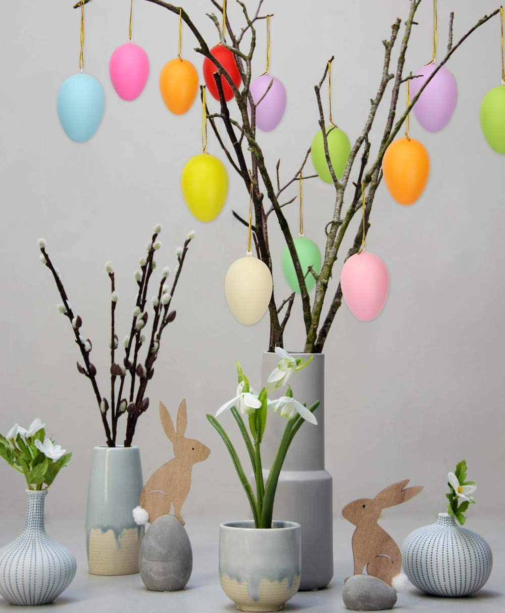 (50er Set) Ostereier Dekoration mit Aufhängeband Accessoire für Ostern - Bunt