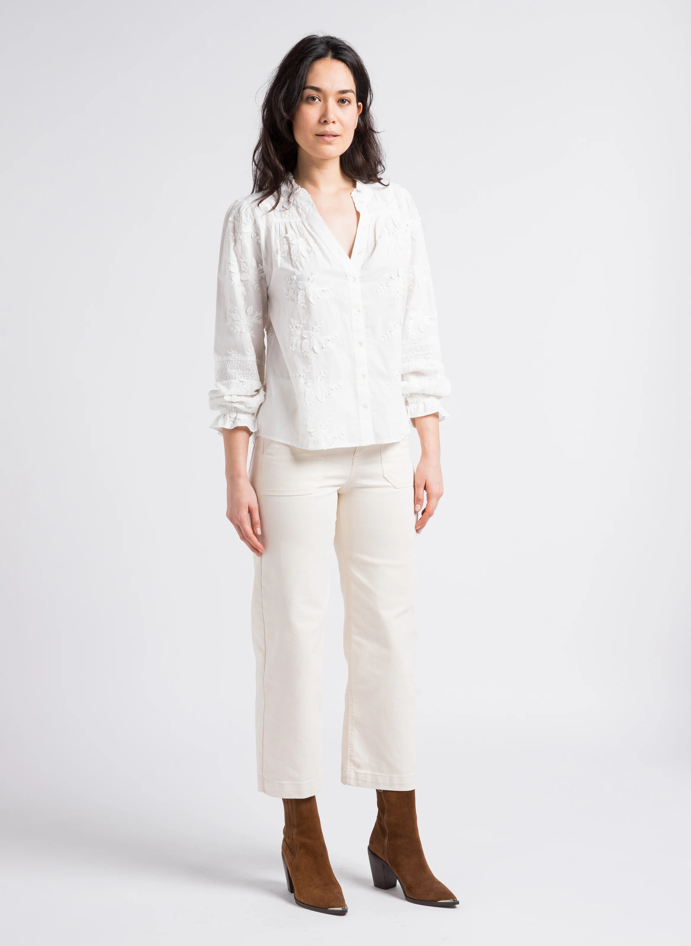 SELYNA - Jean droit taille haute en coton mélangé | Beige
