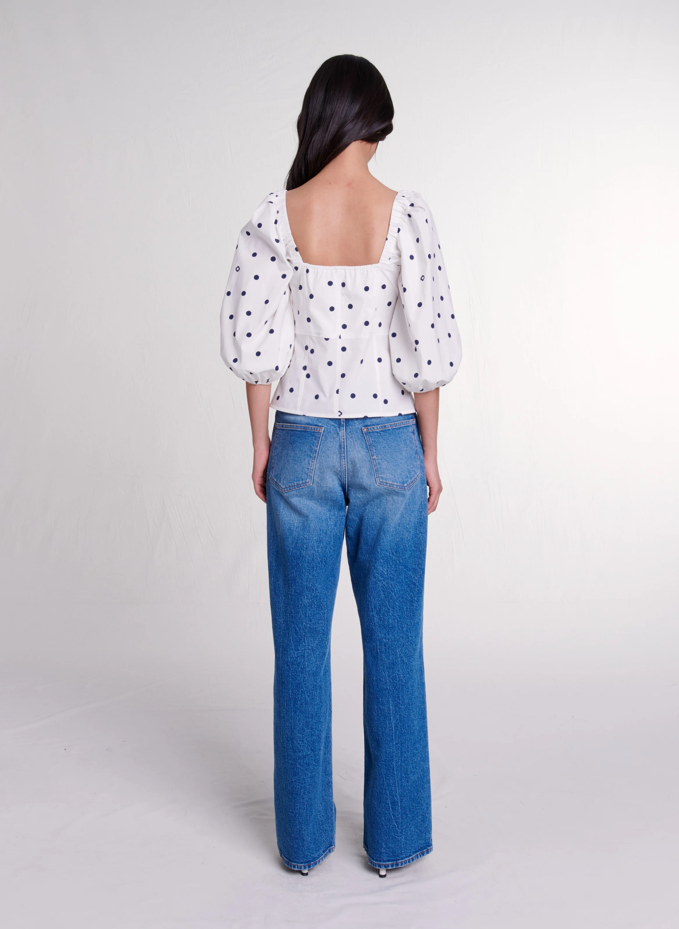 Top ajusté col carré en coton mélangé | Multicolore