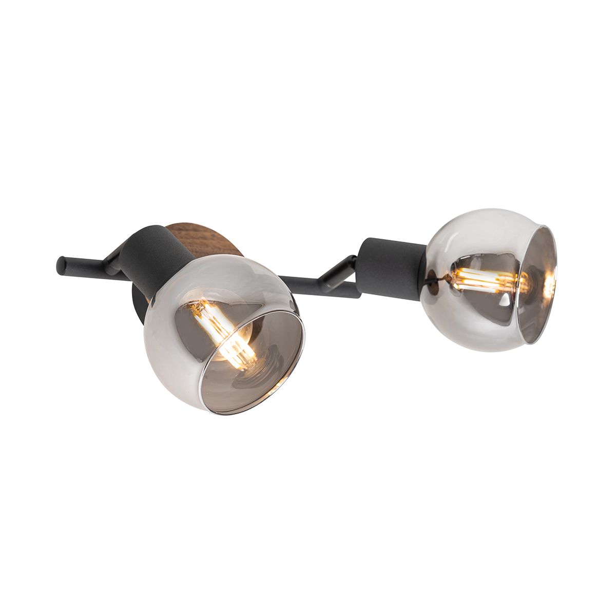 Plafondlamp zwart met smoke glas en hout 2-lichts - Vidro