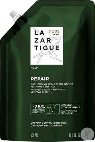 Lazartigue Repair Shampoing Réparation Intense Cheveux Abîmés Sensibilisés Éco Recharge 500ml