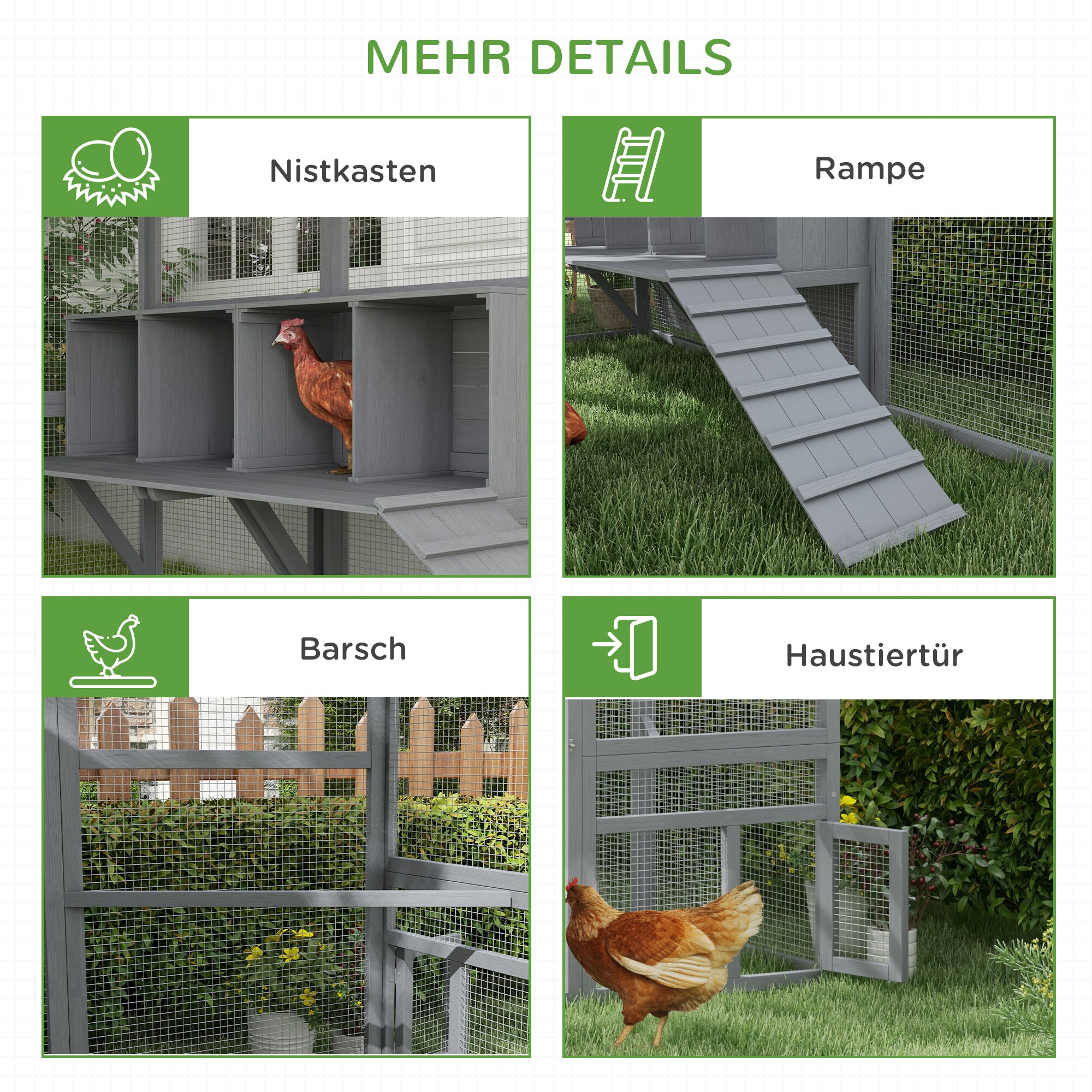 PawHut Hühnerstall mit Schattendach grau 280L x 185,5B x 188H cm