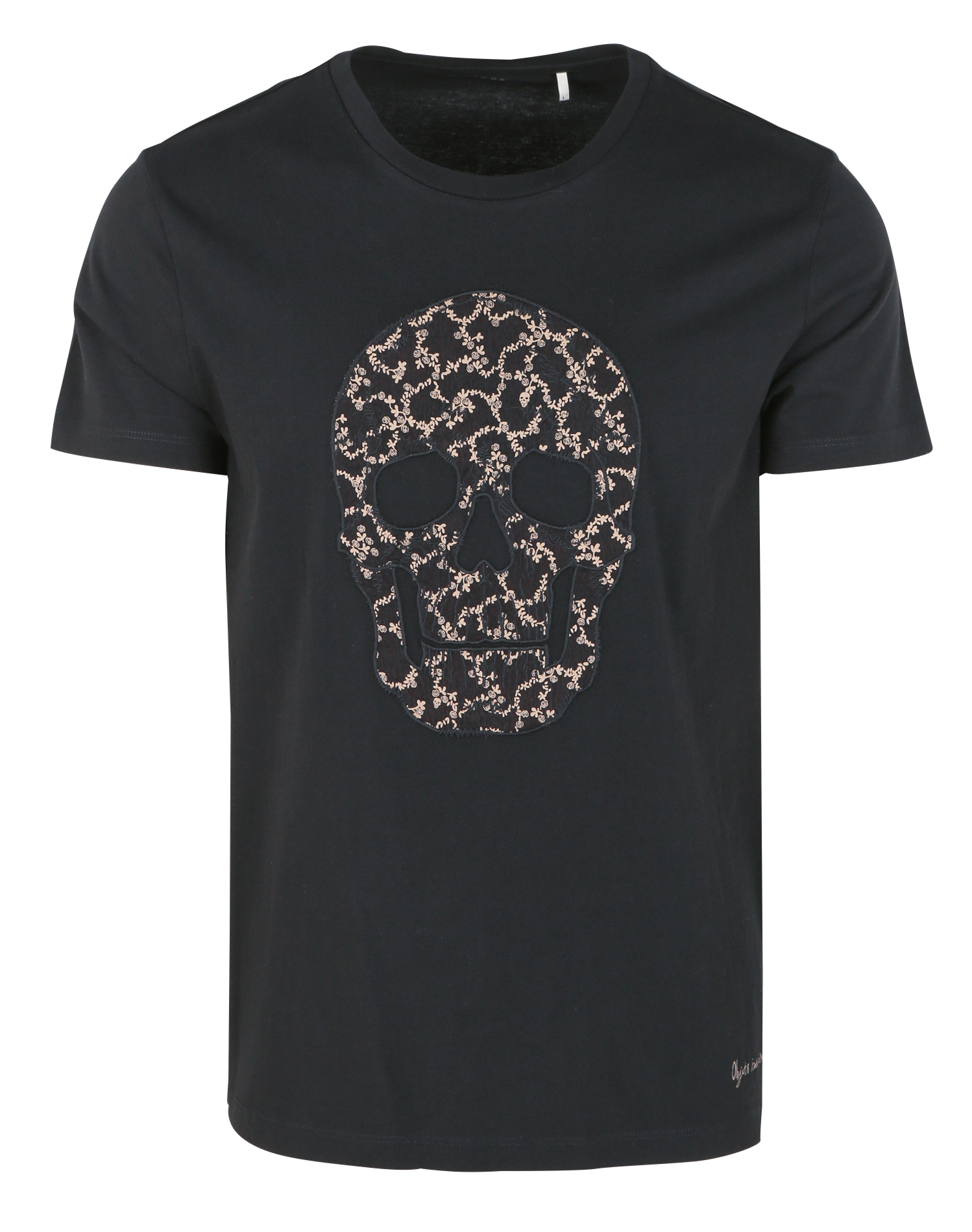 Tee-shirt col rond brodé en coton | Noir