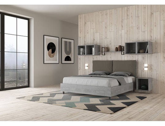 ITYHOME - Lit coffre egos antea 160x200 gris béton/cappuccino
