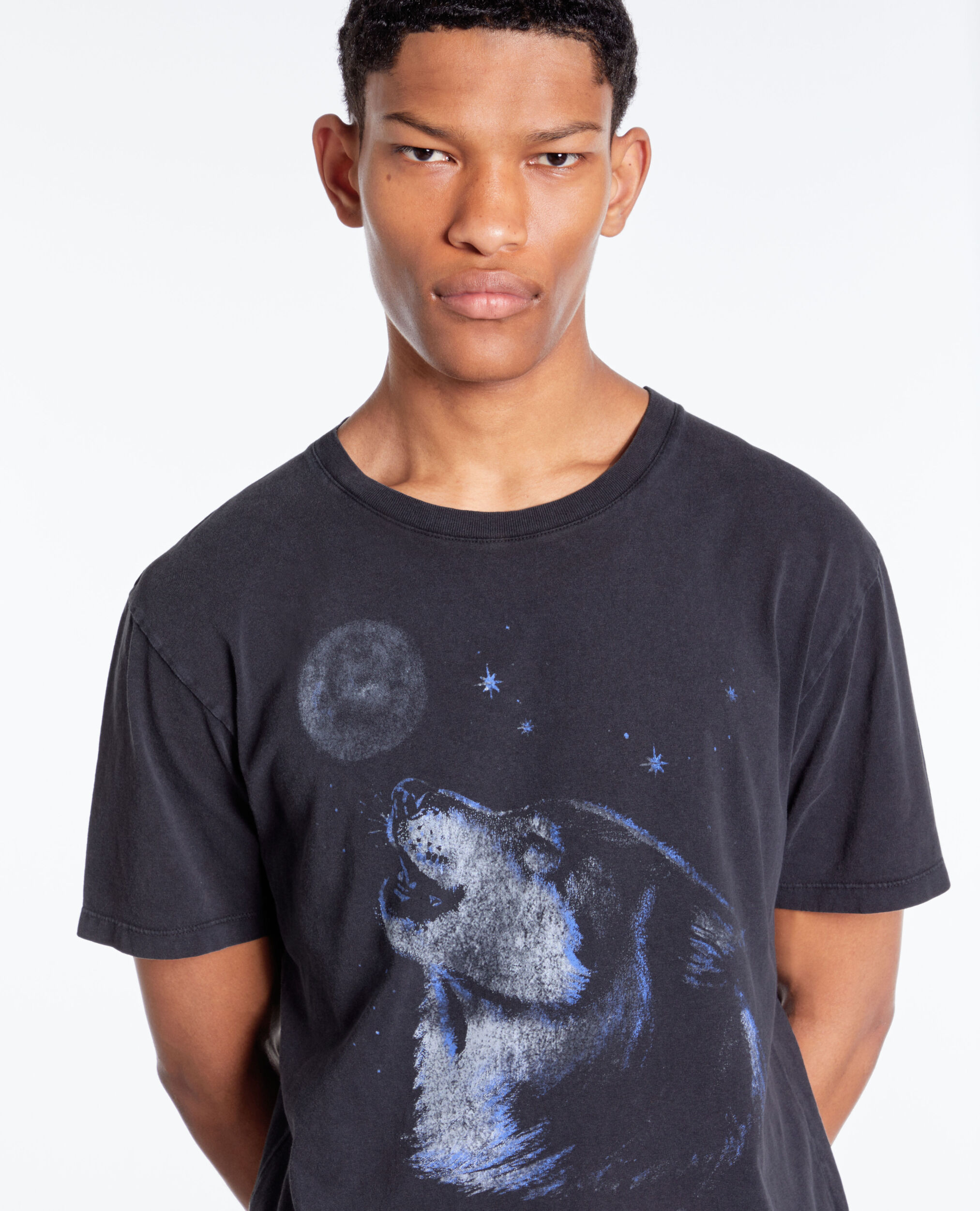 T-shirt noir avec sérigraphie Wolf