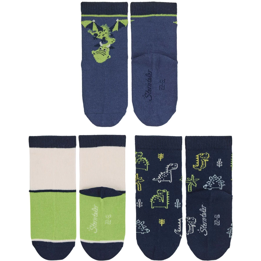 Sterntaler Baby-Söckchen 3er-Pack DracheDinos blau