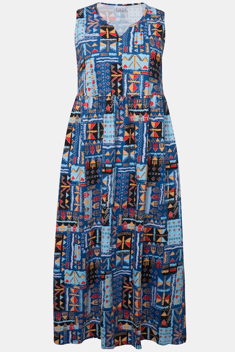Jerseykleid, A-Linie, Tunika-Ausschnitt, ärmellos