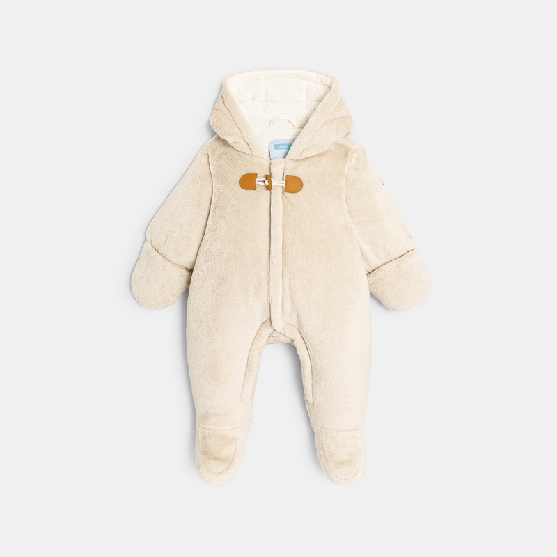 Combipilote en velours doublée jersey beige naissance