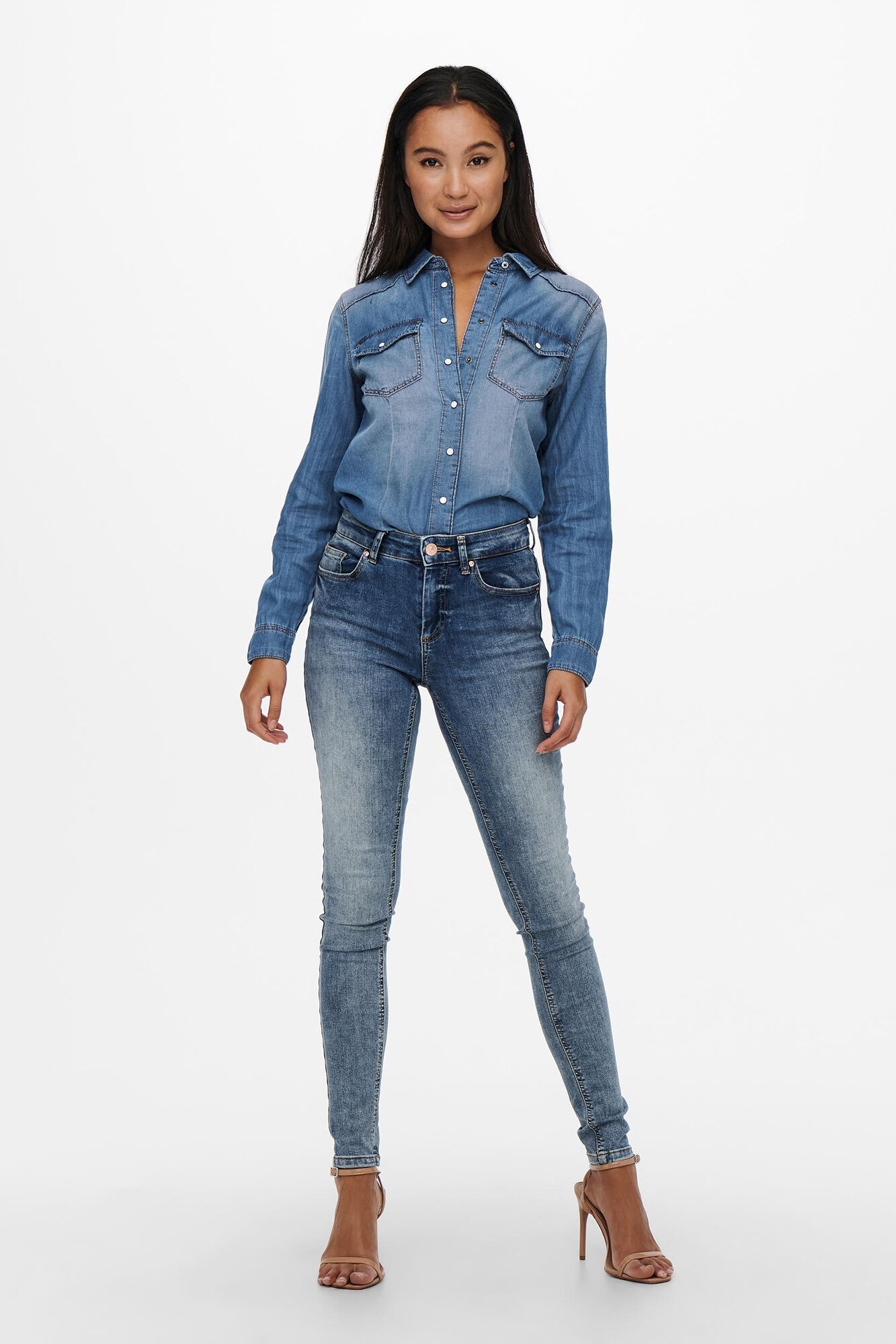 camisa jeans de manga comprida