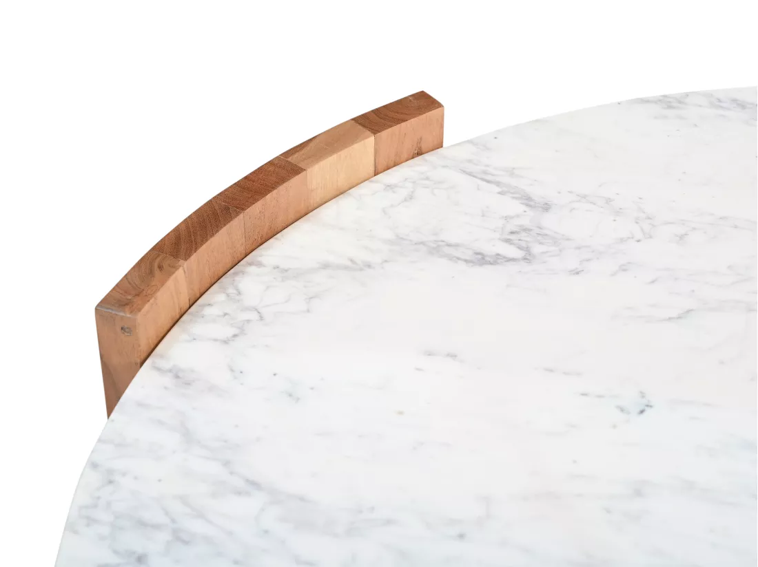 Table basse en marbre et bois de manguier - Blanc et Naturel clair - KAILA