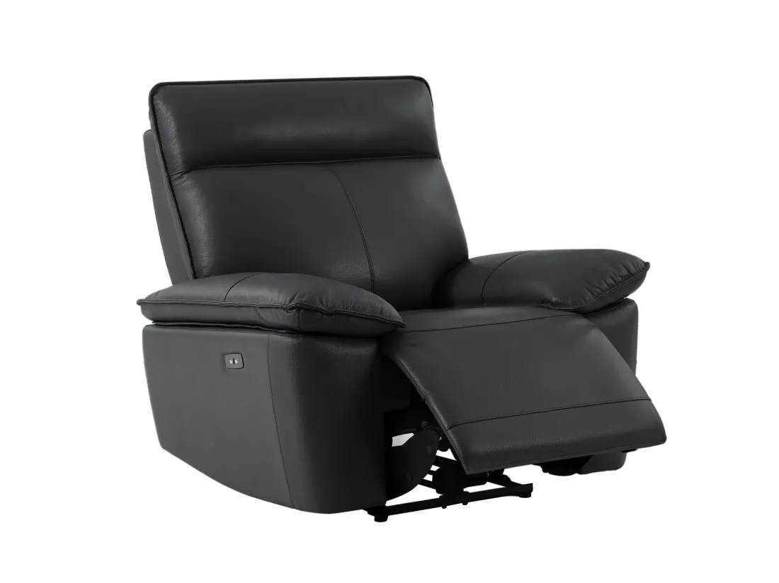 Fauteuil relax électrique en cuir de vachette noir NOVENA