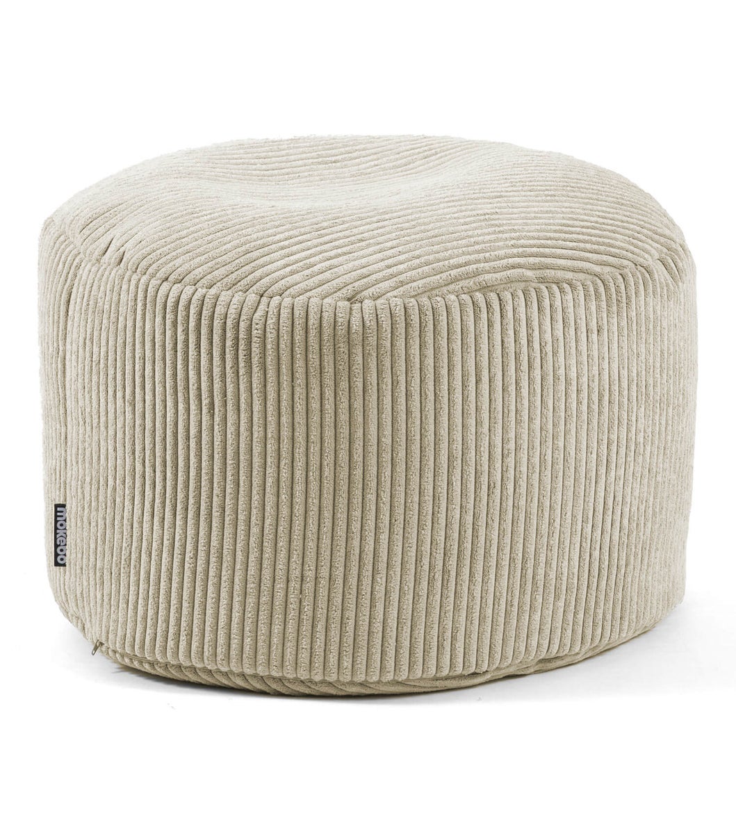 mokebo poef of kruk van corduroy 'The Lazy Spring', voetenbankje in beige met EPS-korrelvulling