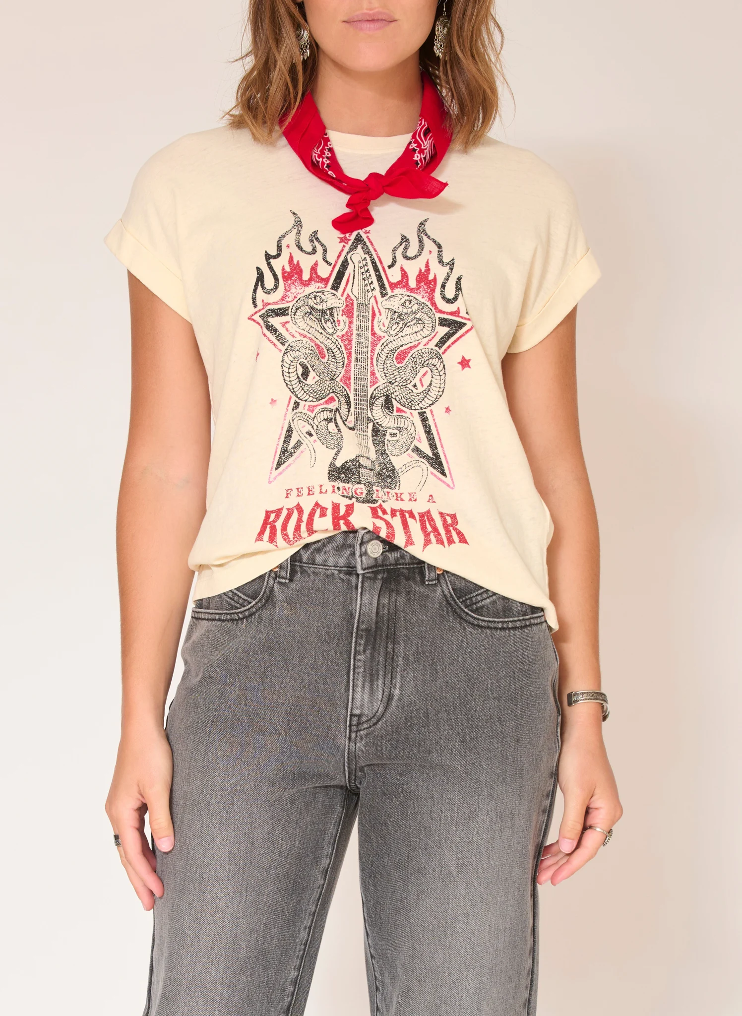 THAMARA - Tee-shirt droit col rond en coton mélangé | Blanc