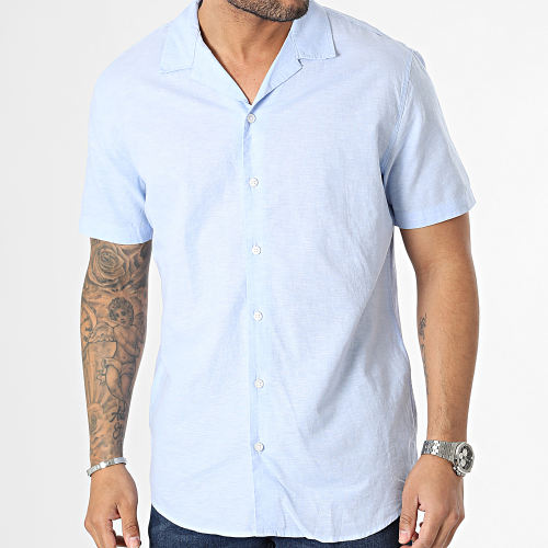 Chemise Manches Courtes Regular New-Linen Bleu Clair