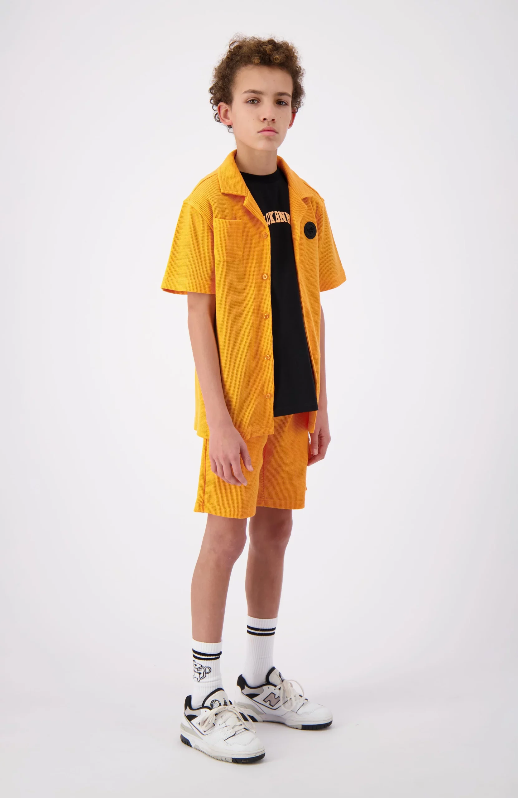 Black Bananas Waffle Shirt Kids Oranje