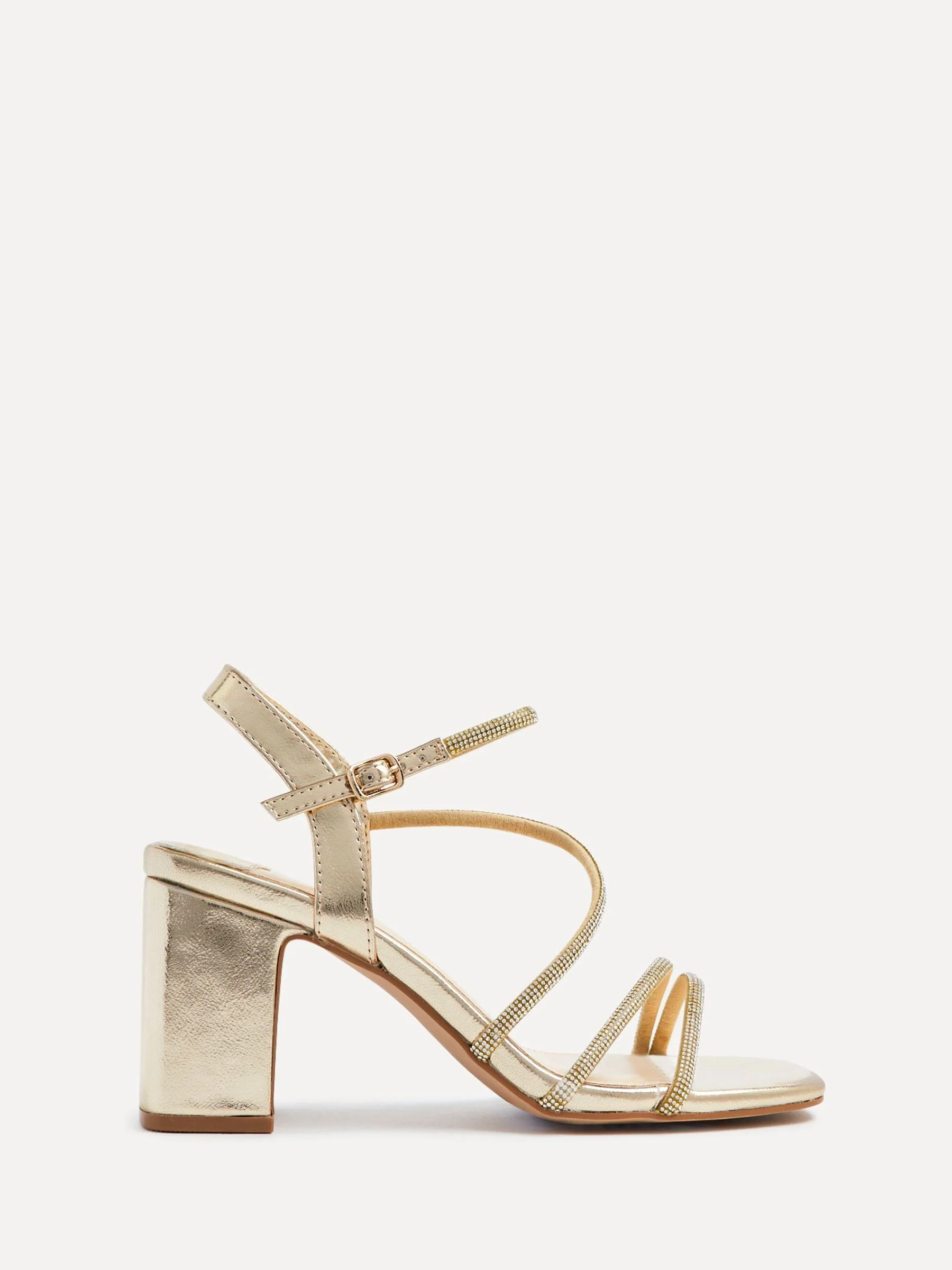 Goud - Linzi Kira sandalen met bandjes met stras en blokhak